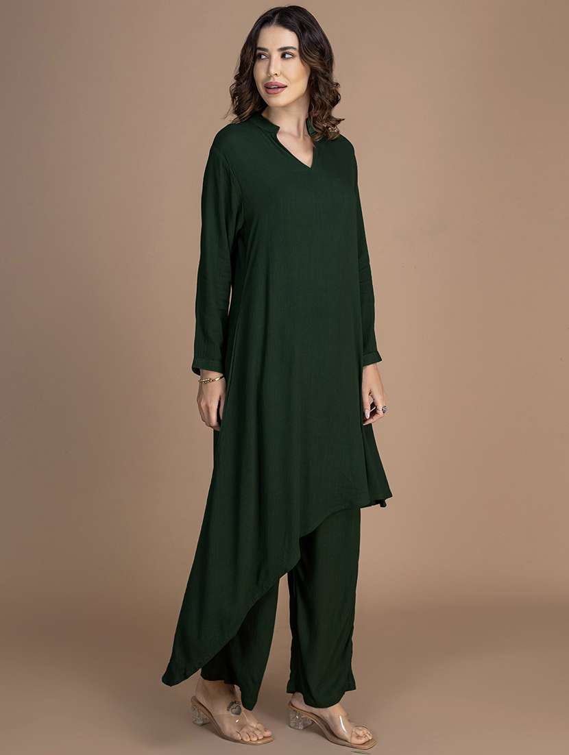 women solid long sleeve asymmetric kurta - 22181384 -  Standard Image - 1