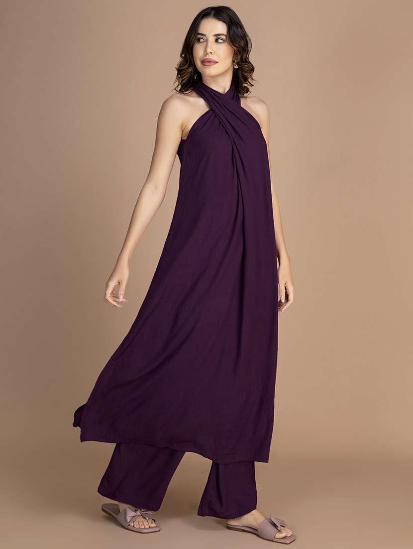 women solid halter neck n flared kurta - 22181388 -  Standard Image - 1