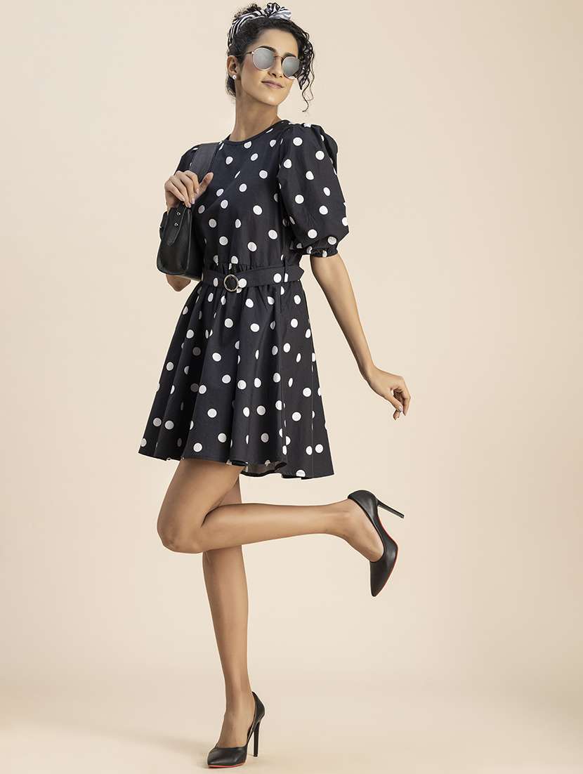 women polka doted puff sleeve a-line dress - 22181426 -  Standard Image - 4