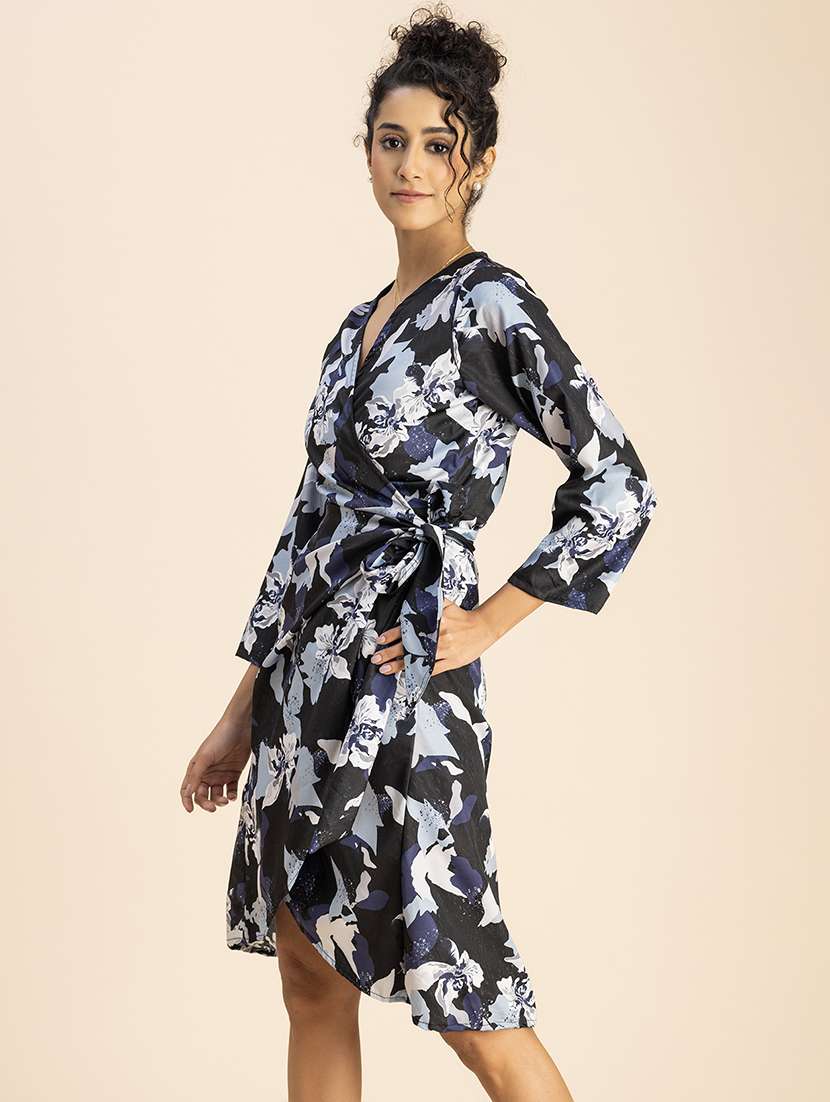 women printed long sleeve wrap dress - 22181427 -  Standard Image - 1
