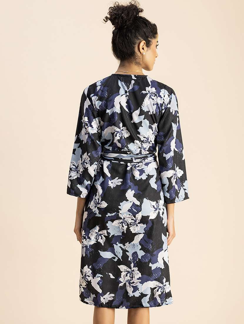 women printed long sleeve wrap dress - 22181427 -  Standard Image - 4