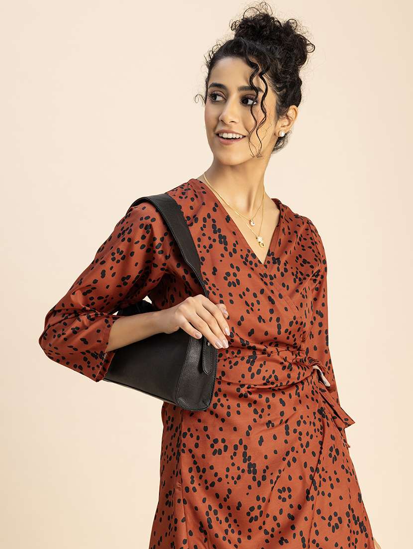 women printed long sleeve wrap dress - 22181428 -  Standard Image - 4