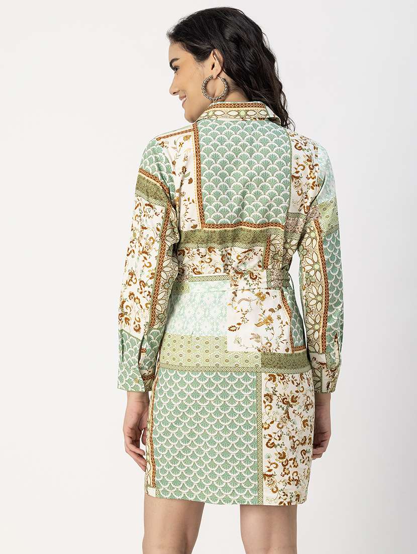 women printed collared long sleeve dress - 22181429 -  Standard Image - 4
