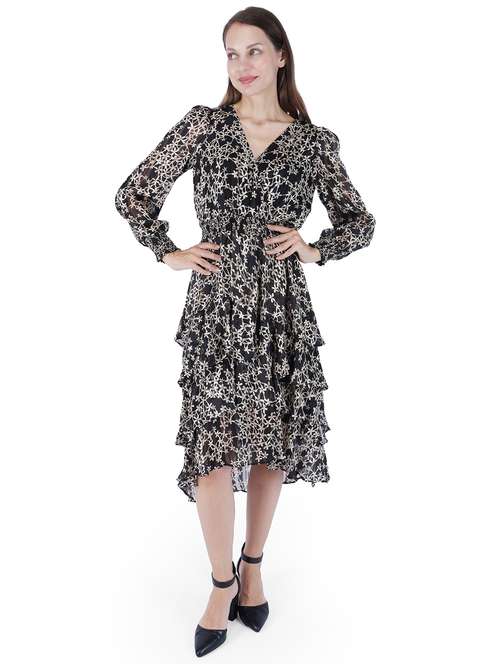 women printed puff sleeve ruffle dress - 22181431 -  Standard Image - 0