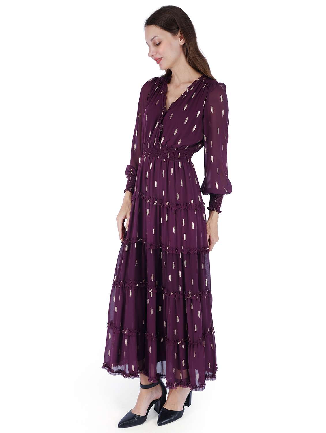 women self designed puff sleeve tiered dress - 22181433 -  Standard Image - 1