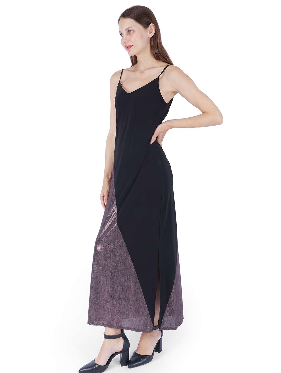 women color blocked shoulder strap a-line dress - 22181435 -  Standard Image - 1