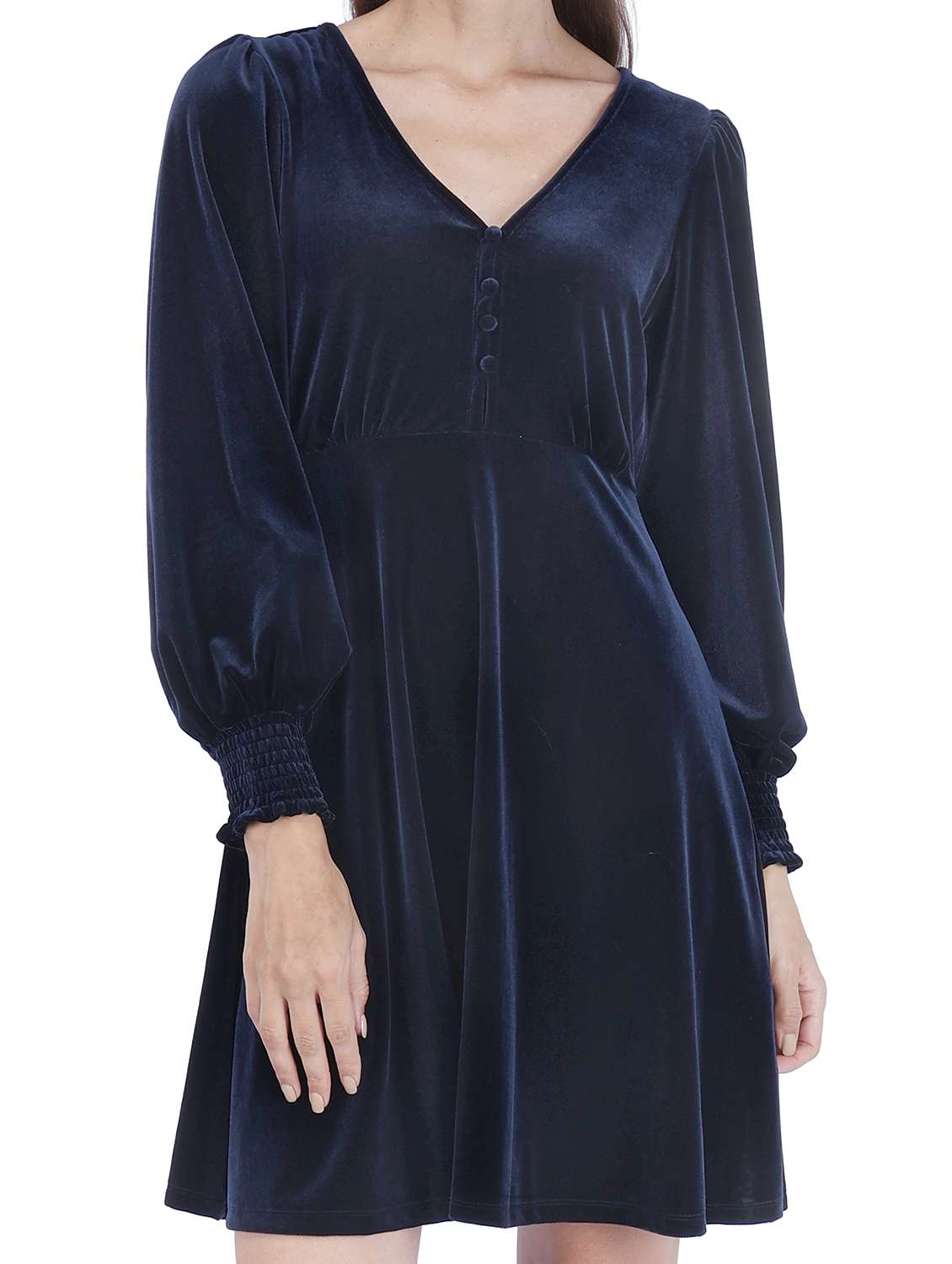 women solid puff sleeve a-line dress - 22181447 -  Standard Image - 4