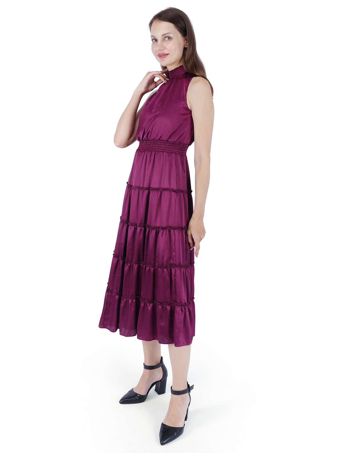 women solid hlater neck sleeveless tiered dress - 22181448 -  Standard Image - 1