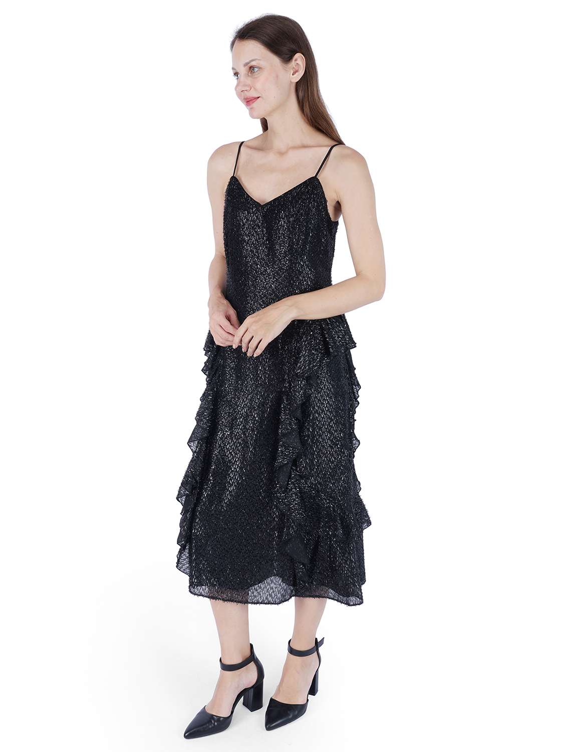 women self designed shoulder strap ruffle dress - 22181450 -  Standard Image - 1
