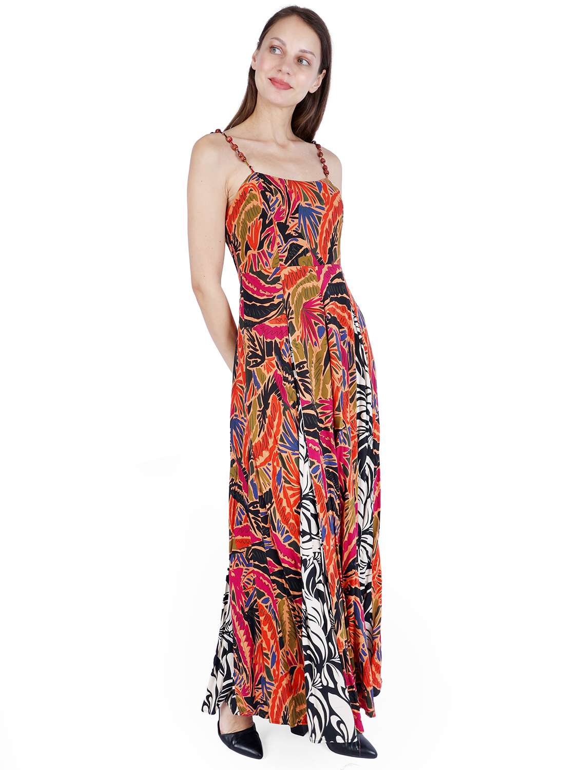 women printed shouldre strap fit & flare dress - 22181454 -  Standard Image - 1