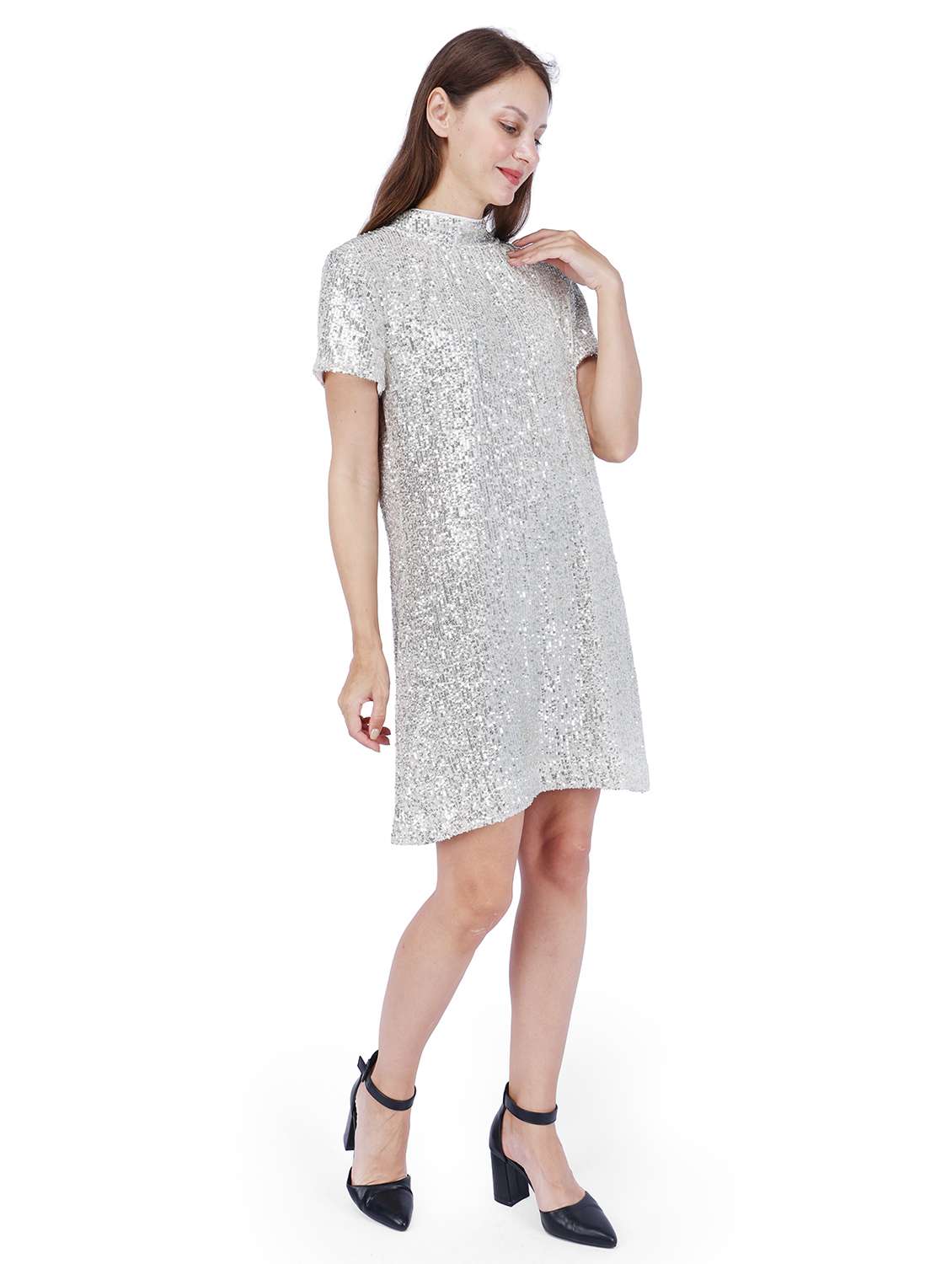 women sequined short sleeve a-line dress - 22181457 -  Standard Image - 1