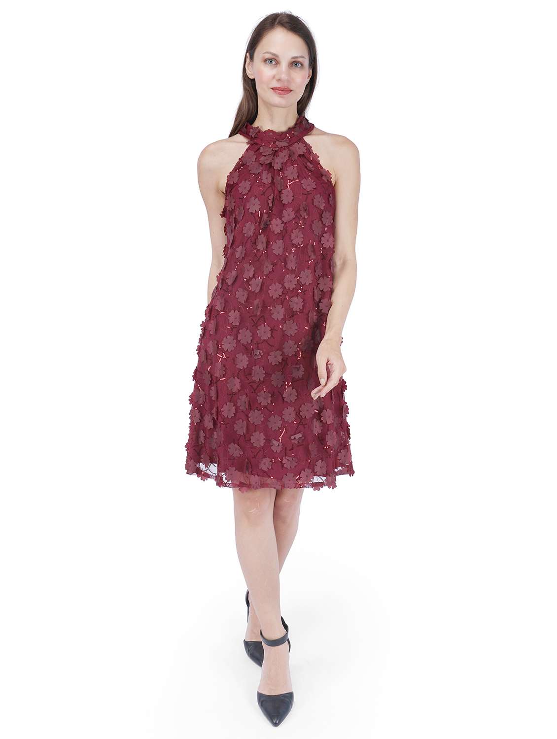 women self designed halter neck a-line dress