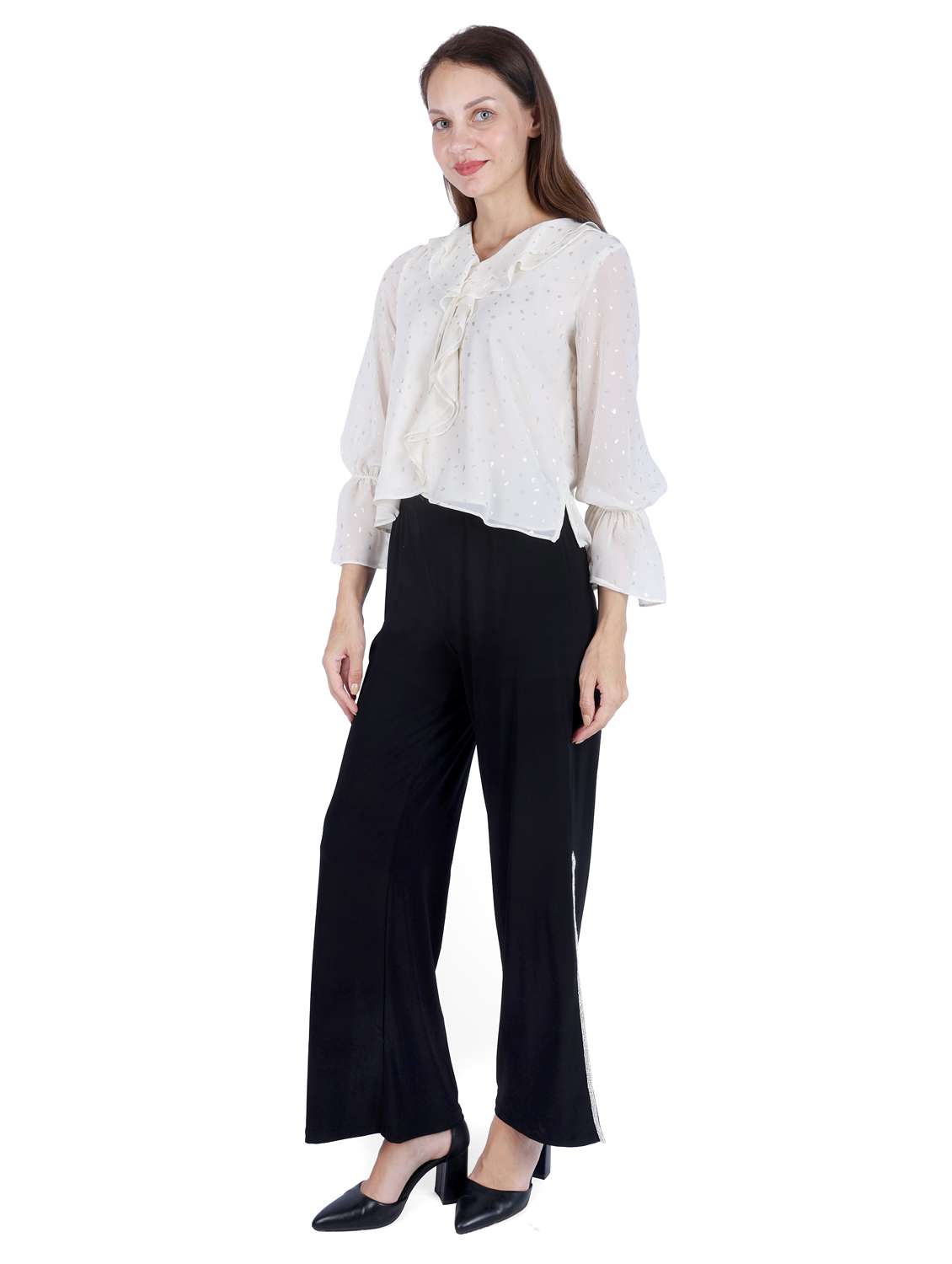 women printed long sleeve ruffled top - 22181466 -  Standard Image - 1