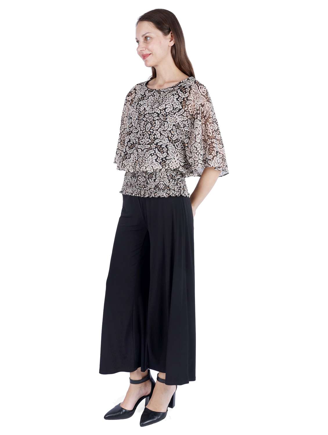 women printed bell sleeve blouson top - 22181476 -  Standard Image - 1