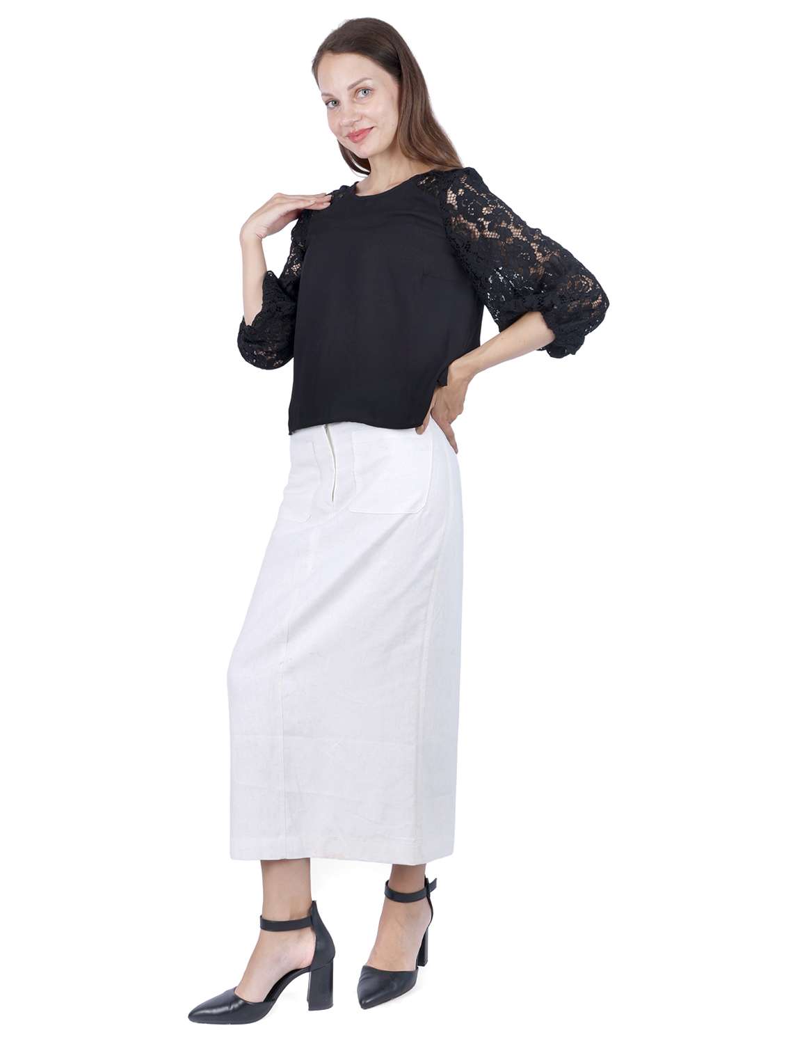 women black solid laced regular top - 22181479 -  Standard Image - 1