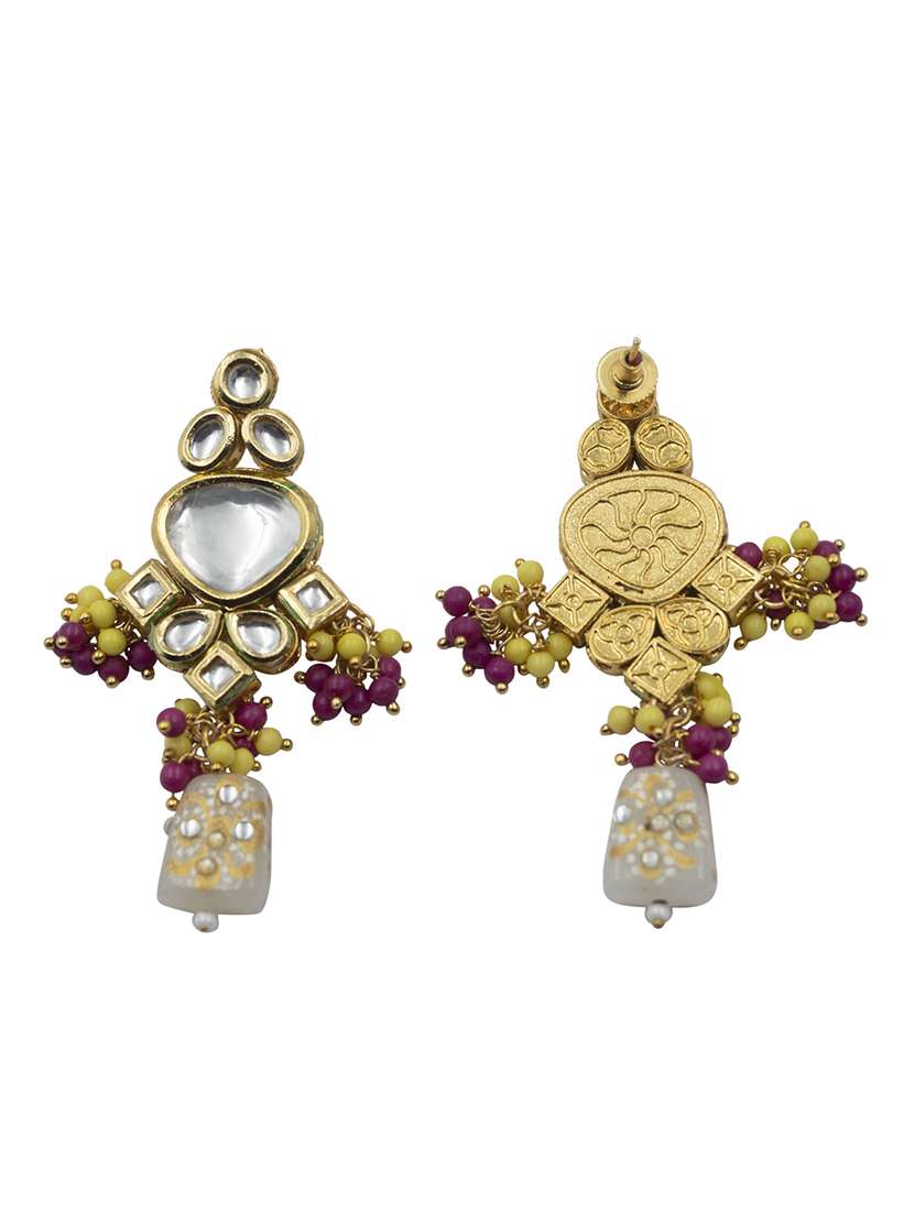 handcrafted kundan grey droplet beads necklace set - 22181490 -  Standard Image - 4