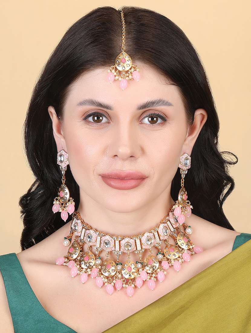 women blush pearls beaded kundan choker set - 22181492 -  Standard Image - 1