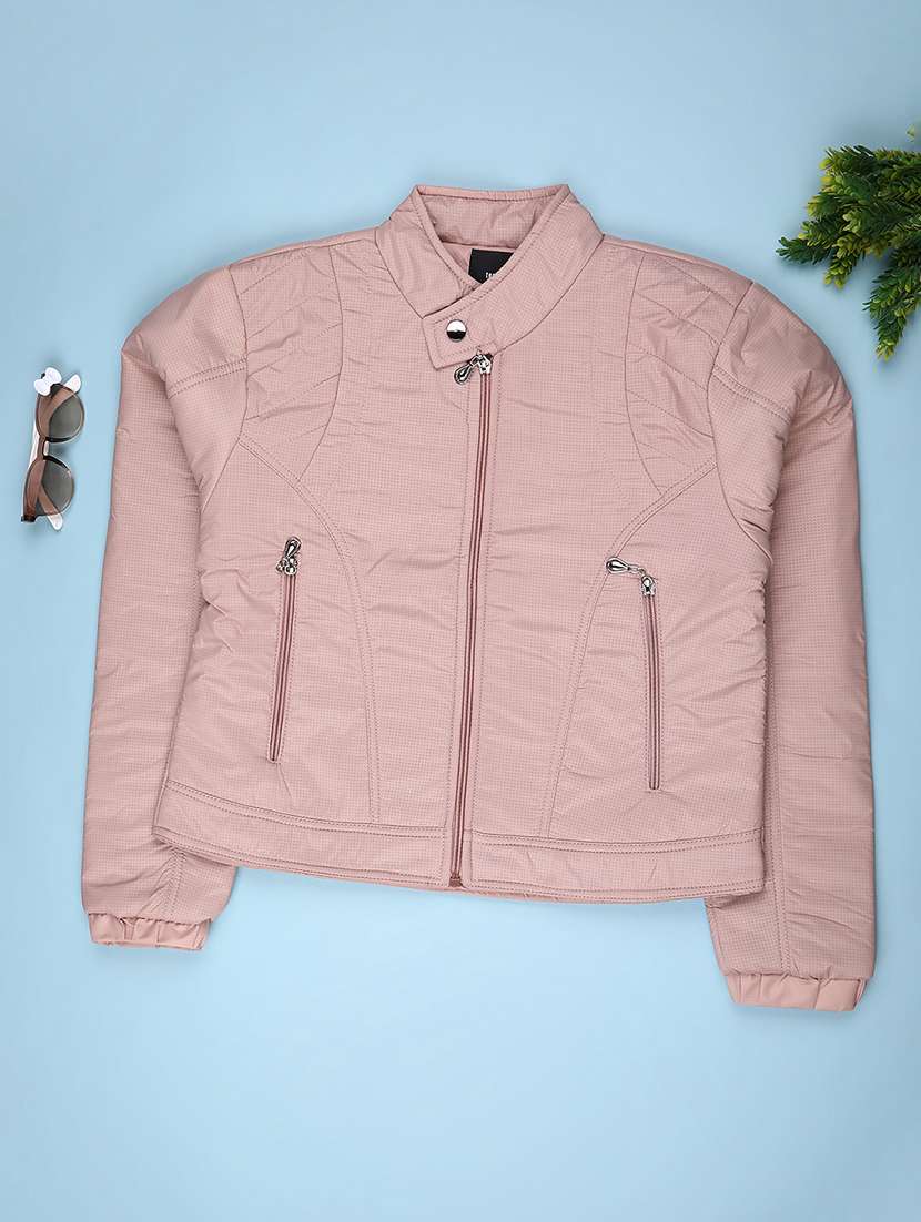 girls solid long sleeve quilted jacket