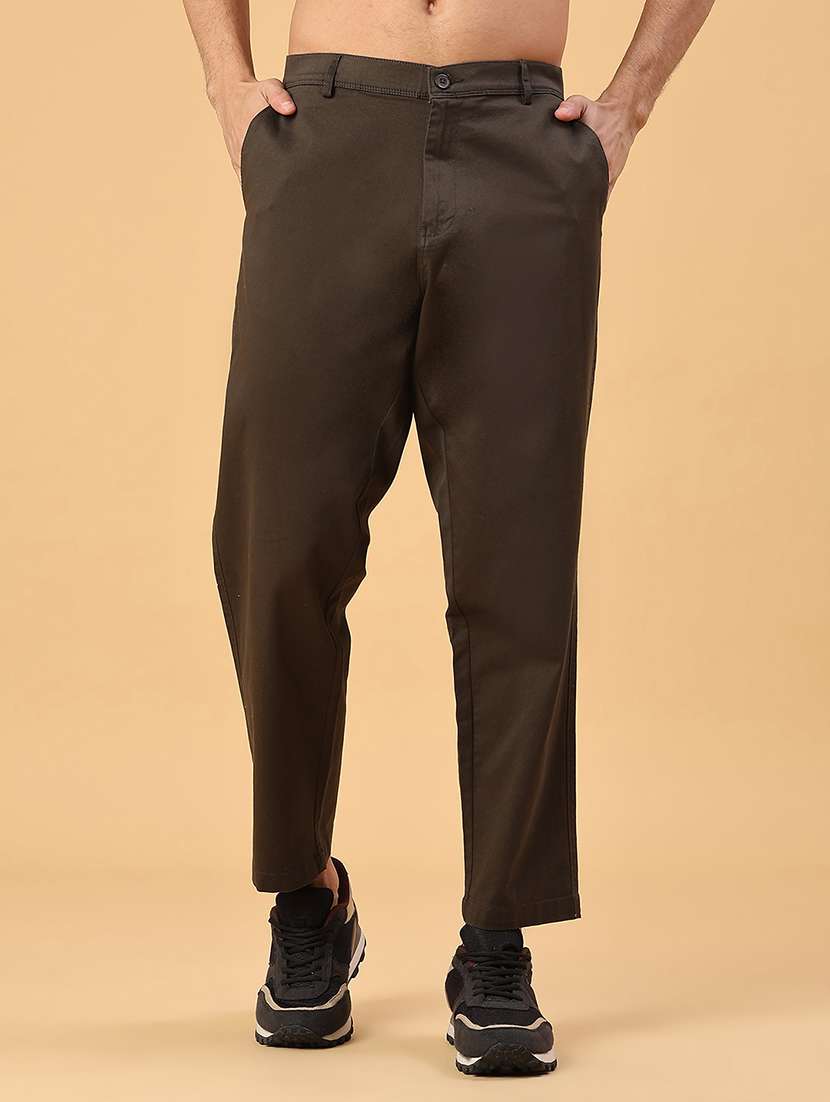 men solid mid rise casual chino