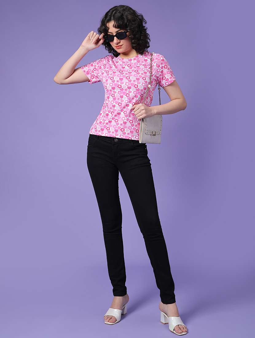 Women Pink Cotton Blend Regular T-shirt - 22181652 -  Standard Image - 4