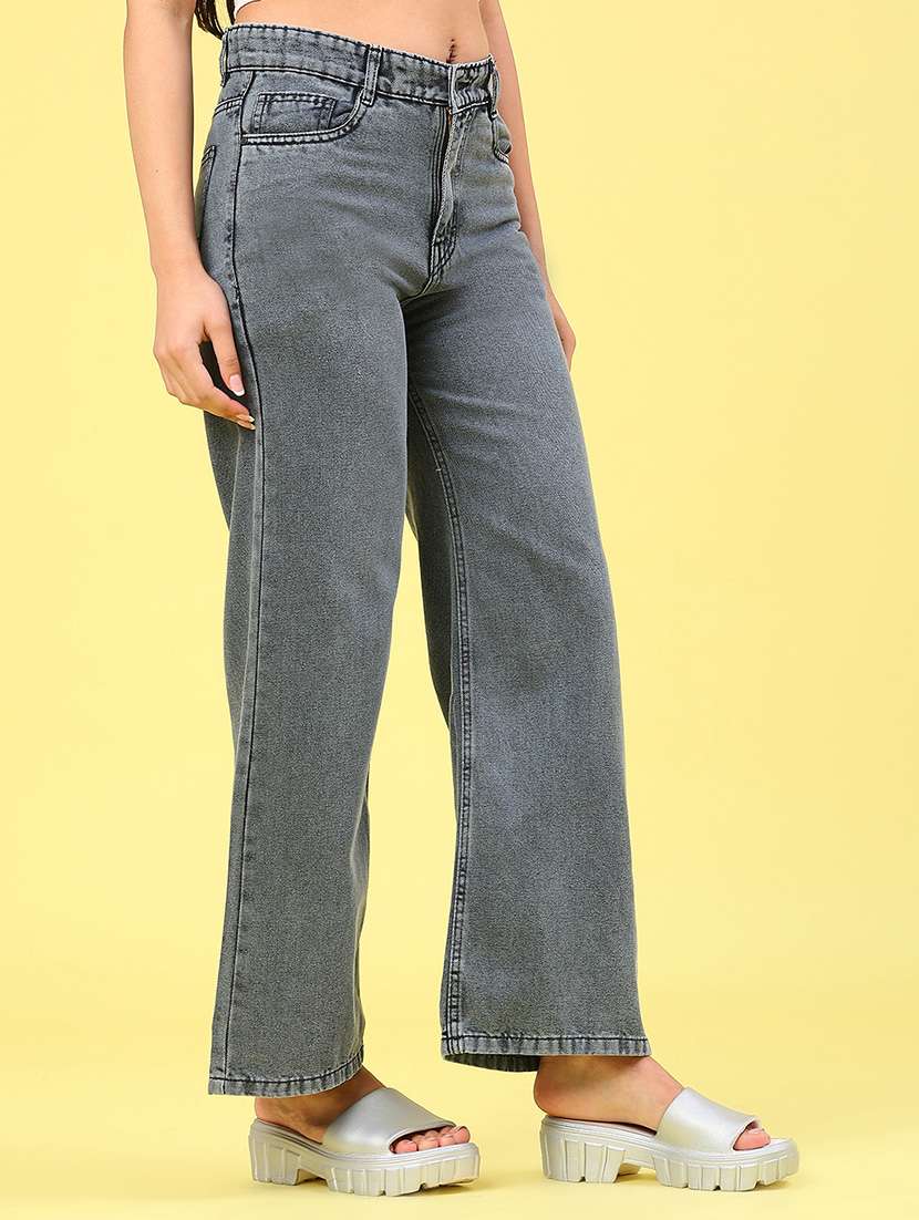 women plain high rise wide leg jeans - 22181706 -  Standard Image - 1