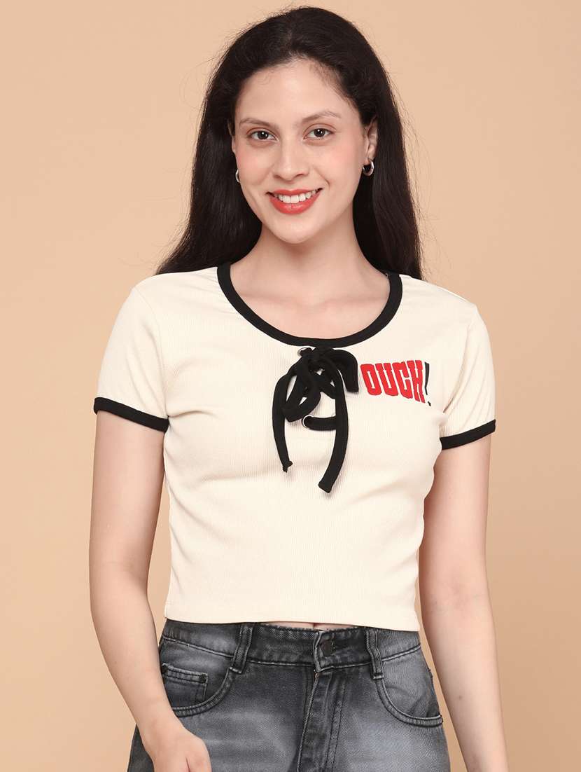 women beige cotton regular t-shirt