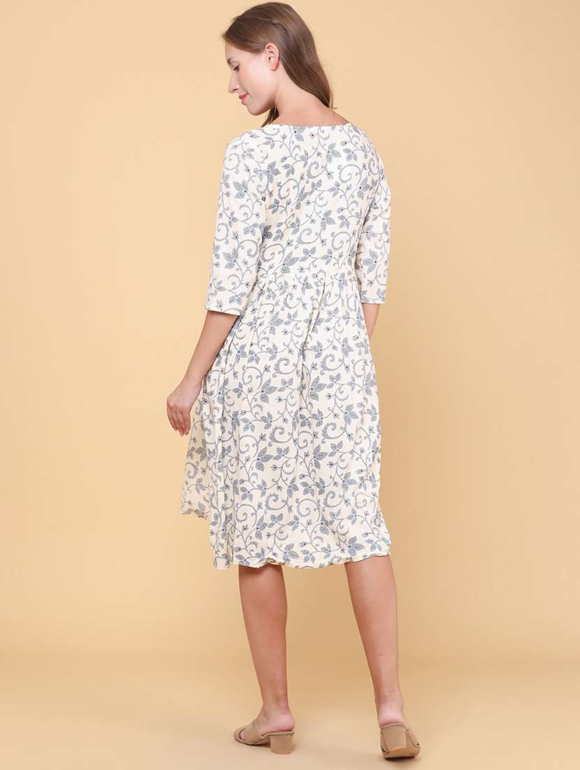 Women Printed Three Quarter Sleeves A-line Dress - 22181825 -  Standard Image - 4