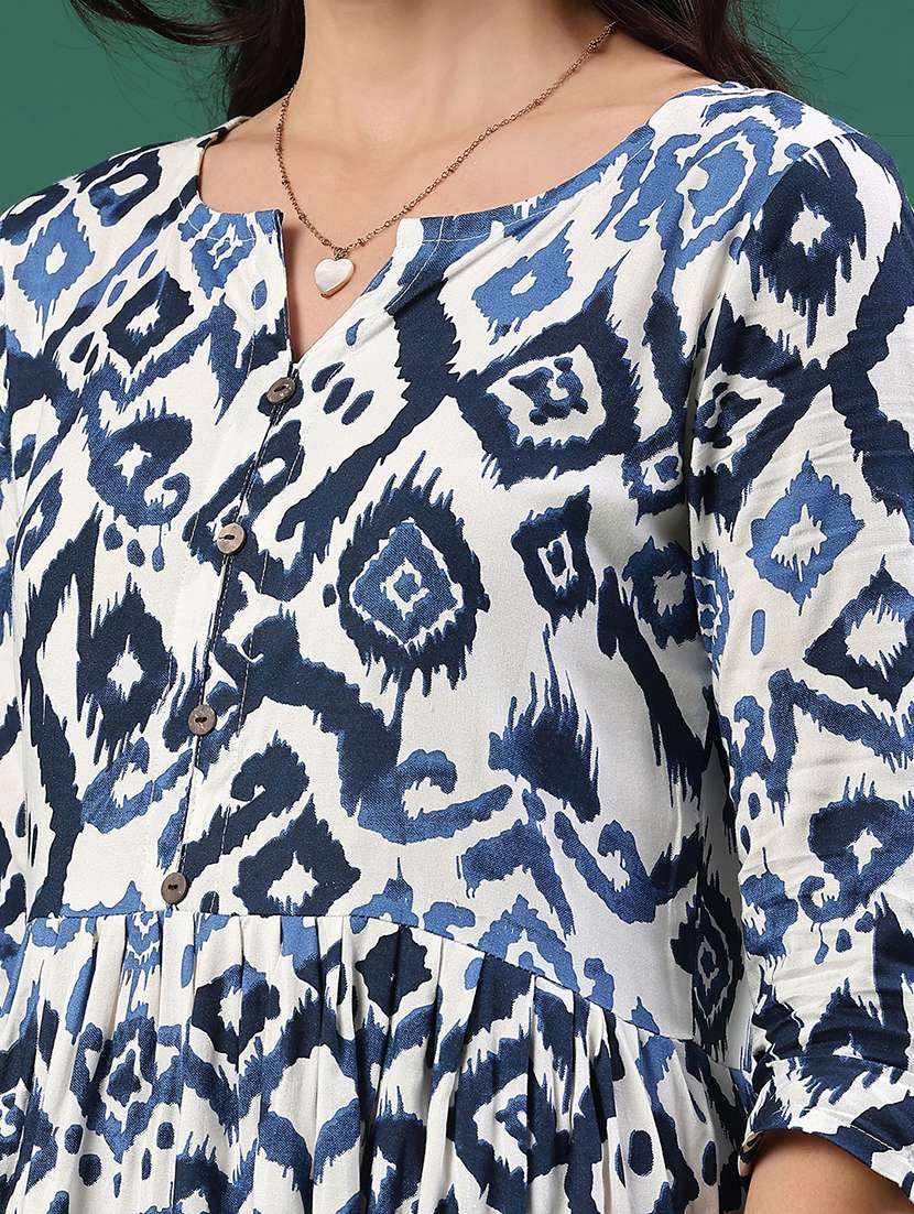 women printed three quarter sleeve a-line dress - 22181826 -  Standard Image - 1