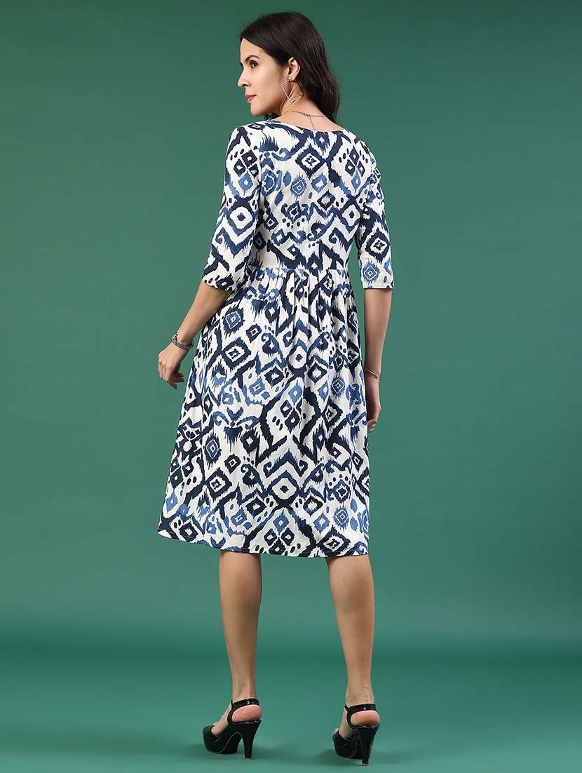 women printed three quarter sleeve a-line dress - 22181826 -  Standard Image - 4