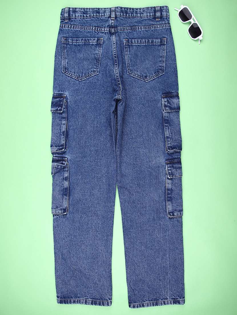 girls solid mid rise cargo - 22181829 -  Standard Image - 1