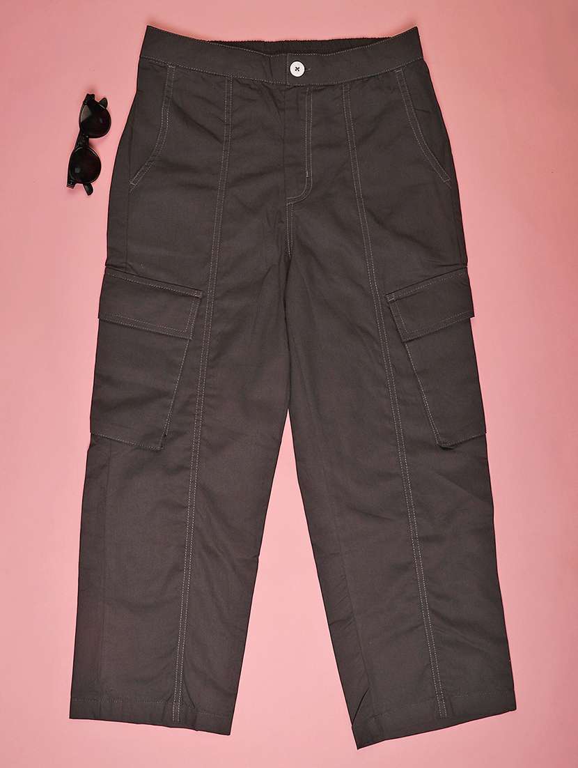 girls solid mid rise cargo - 22181832 -  Standard Image - 1