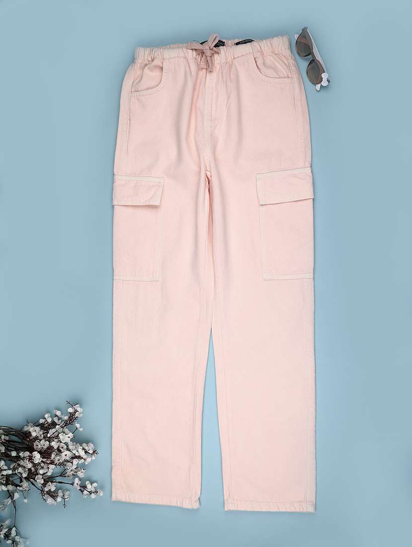 girls solid mid rise cargo