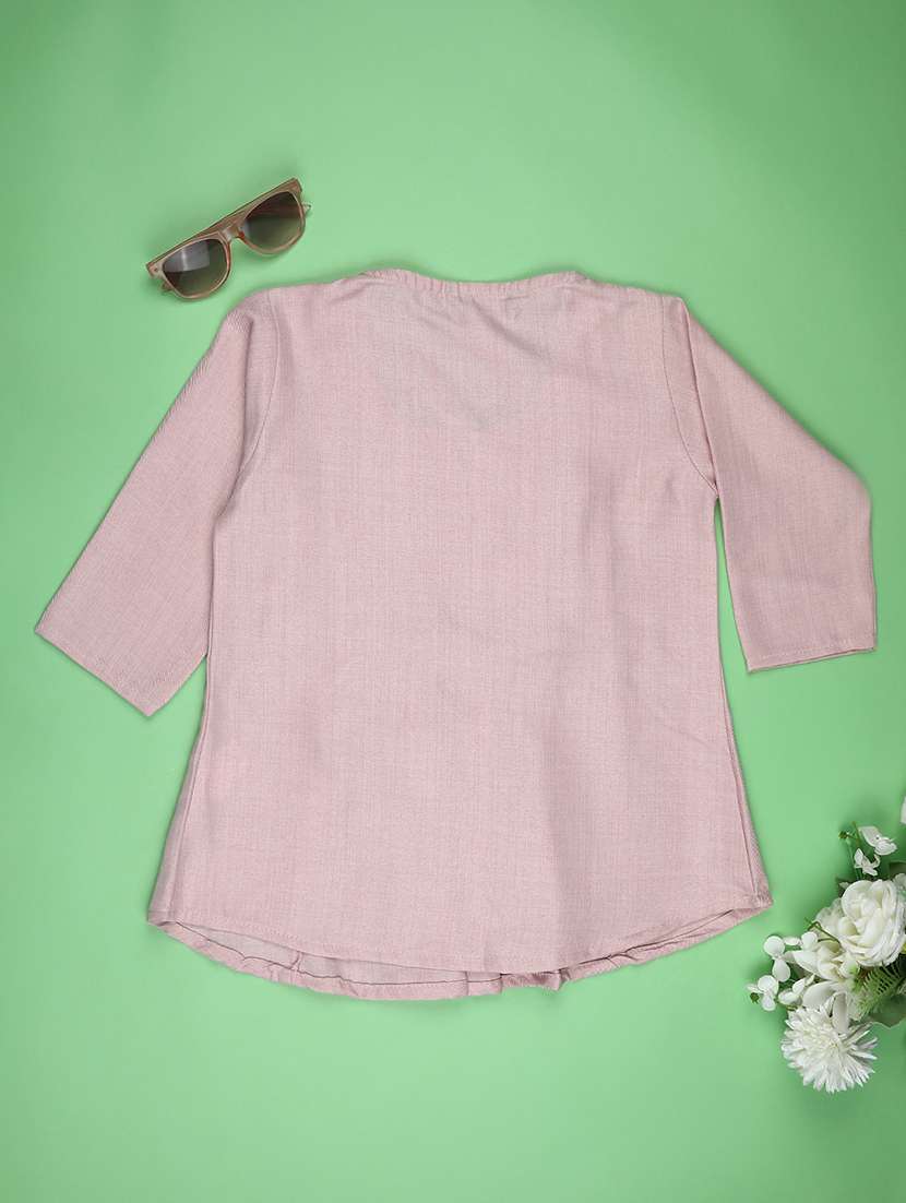 girls solid with work three quarter sleeve top - 22181850 -  Standard Image - 1