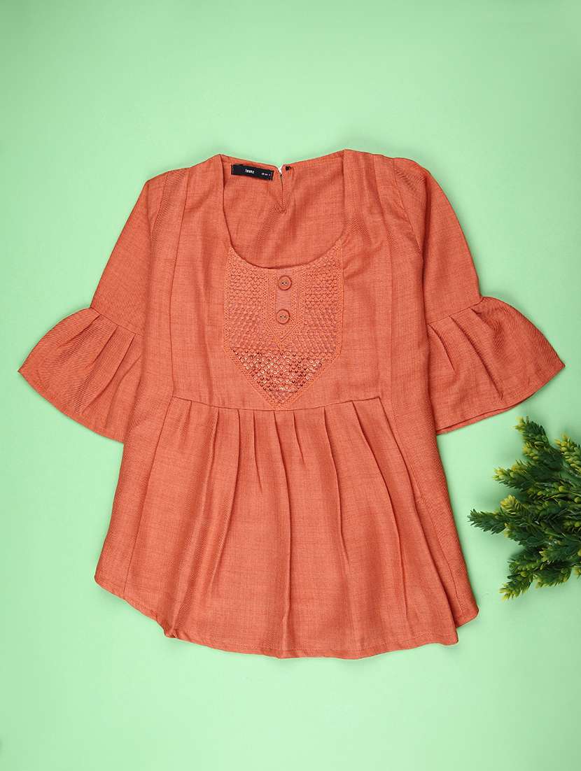 girls solid with work bell quarter sleeve top