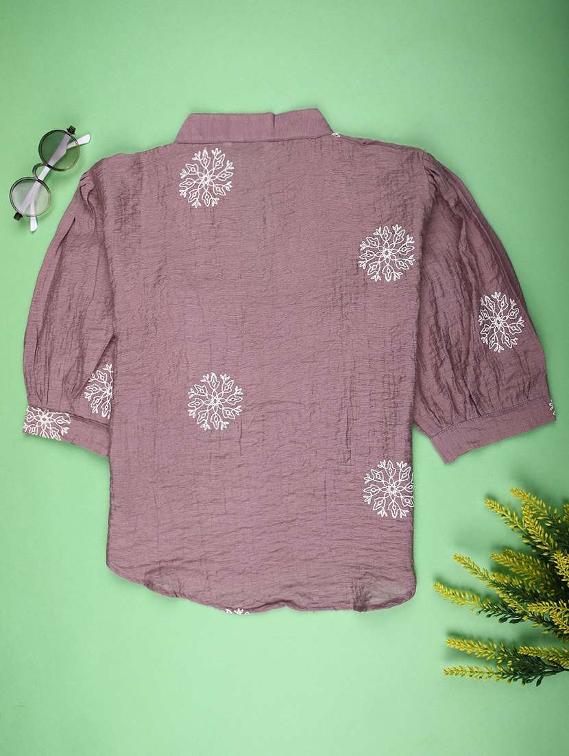 girls solid with work three quarter quarter sleeve top - 22181853 -  Standard Image - 1