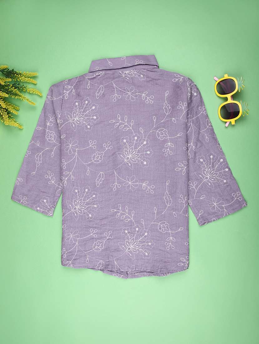 girls solid with work three quarter quarter sleeve top - 22181854 -  Standard Image - 1