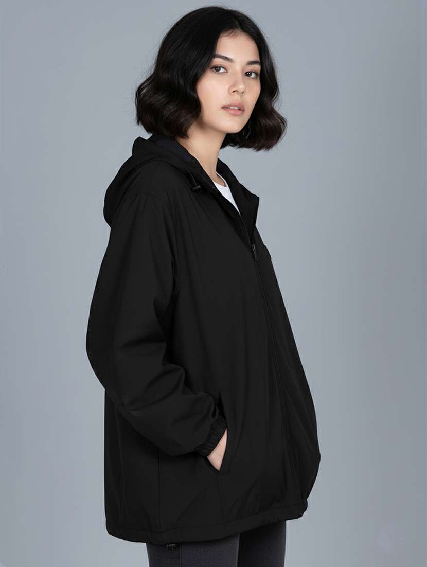 women solid long sleeve hooded windcheater jacket - 22182066 -  Standard Image - 1