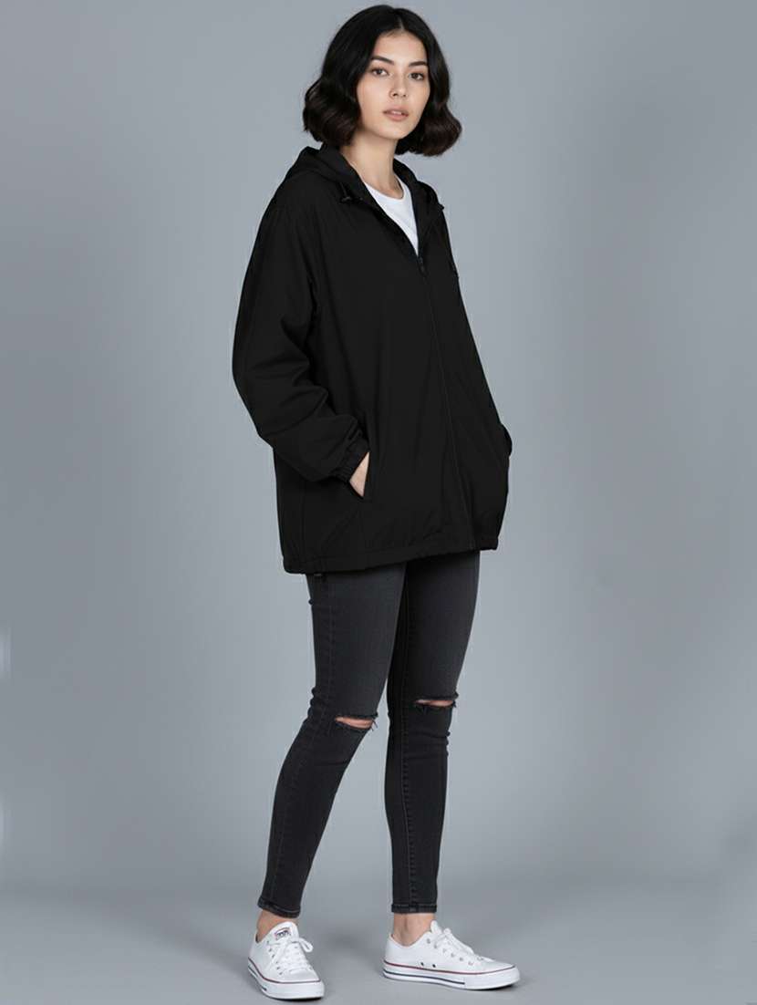 women solid long sleeve hooded windcheater jacket - 22182066 -  Standard Image - 4
