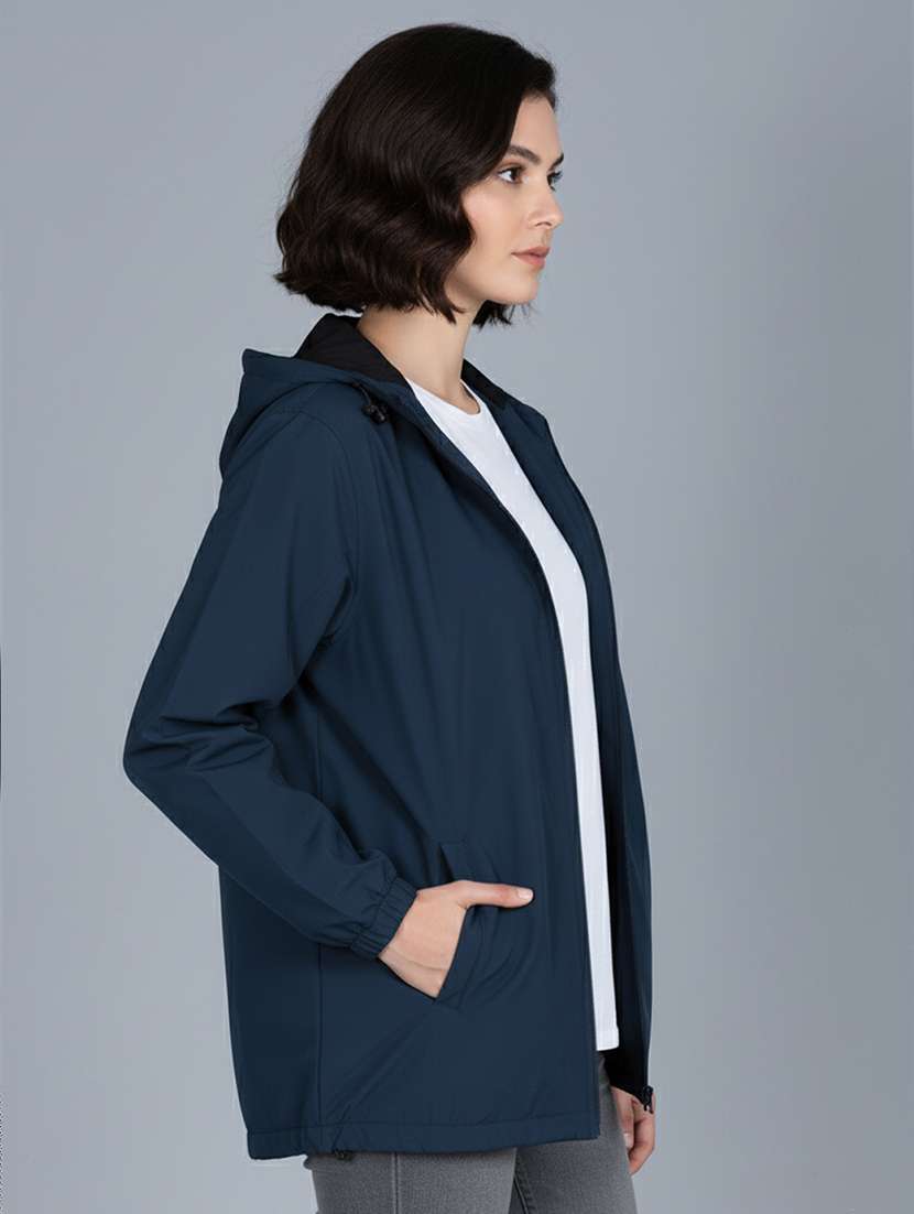 women solid long sleeve hooded windcheater jacket - 22182067 -  Standard Image - 1
