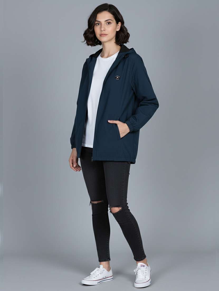 women solid long sleeve hooded windcheater jacket - 22182067 -  Standard Image - 4