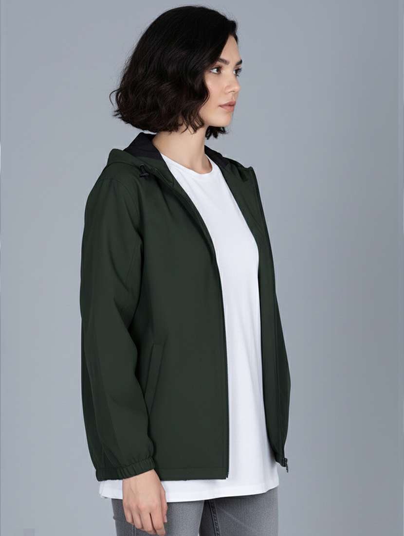 women solid long sleeve hooded windcheater jacket - 22182068 -  Standard Image - 1