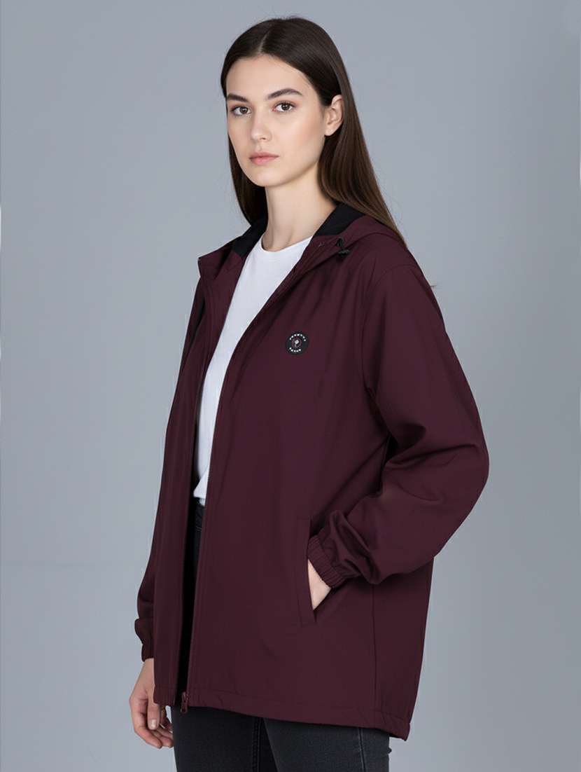 women solid long sleeve hooded windcheater jacket - 22182070 -  Standard Image - 1