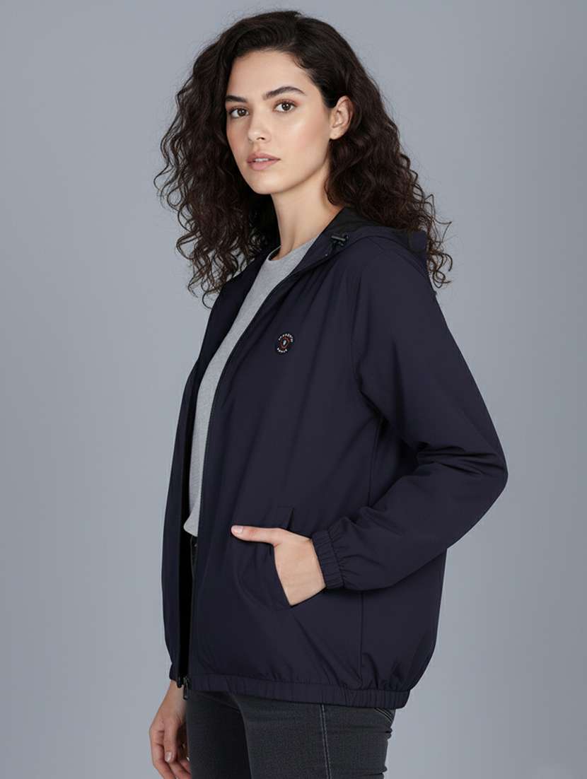 women solid long sleeve hooded windcheater jacket - 22182071 -  Standard Image - 1