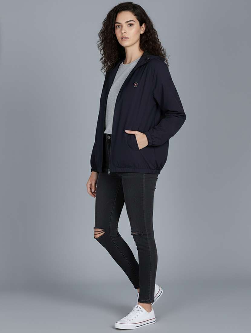 women solid long sleeve hooded windcheater jacket - 22182071 -  Standard Image - 4