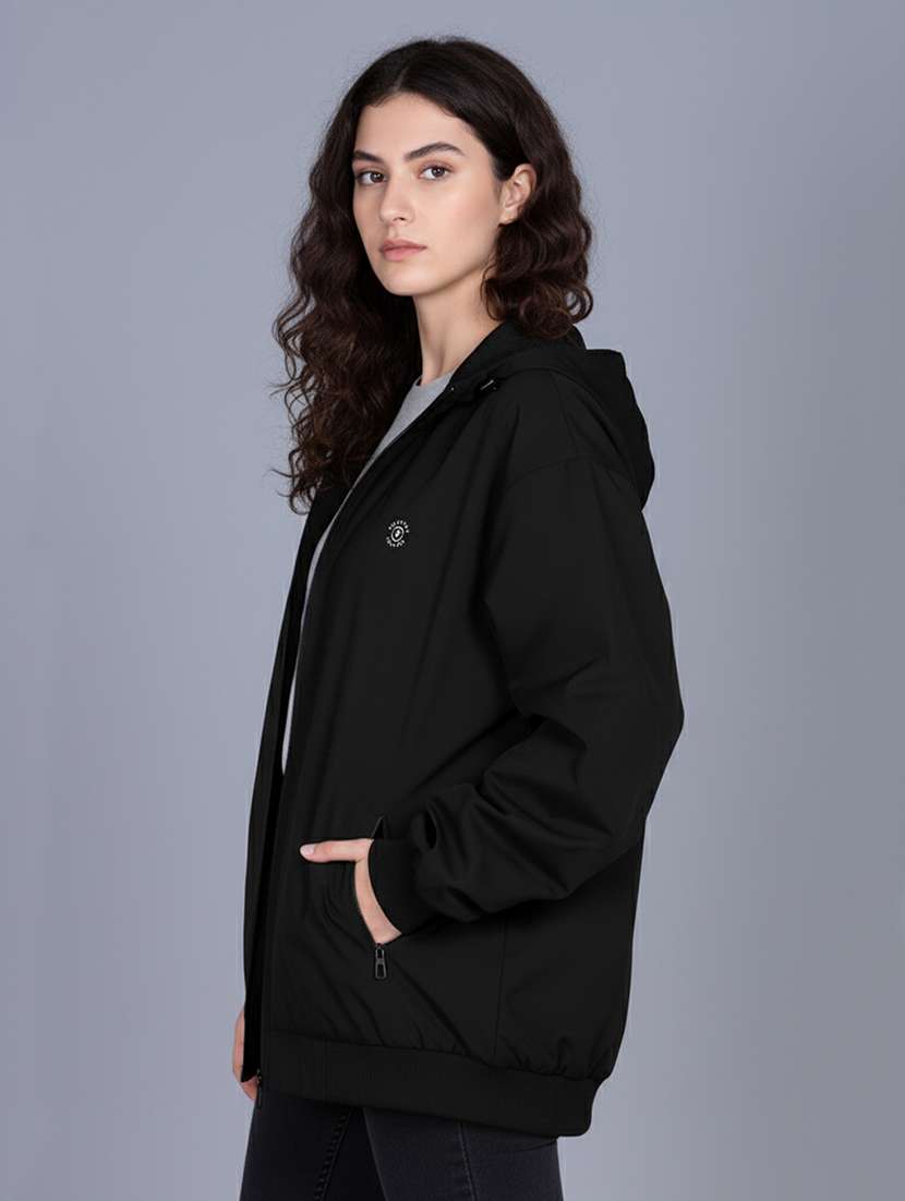 women solid long sleeve hooded windcheater jacket - 22182072 -  Standard Image - 1