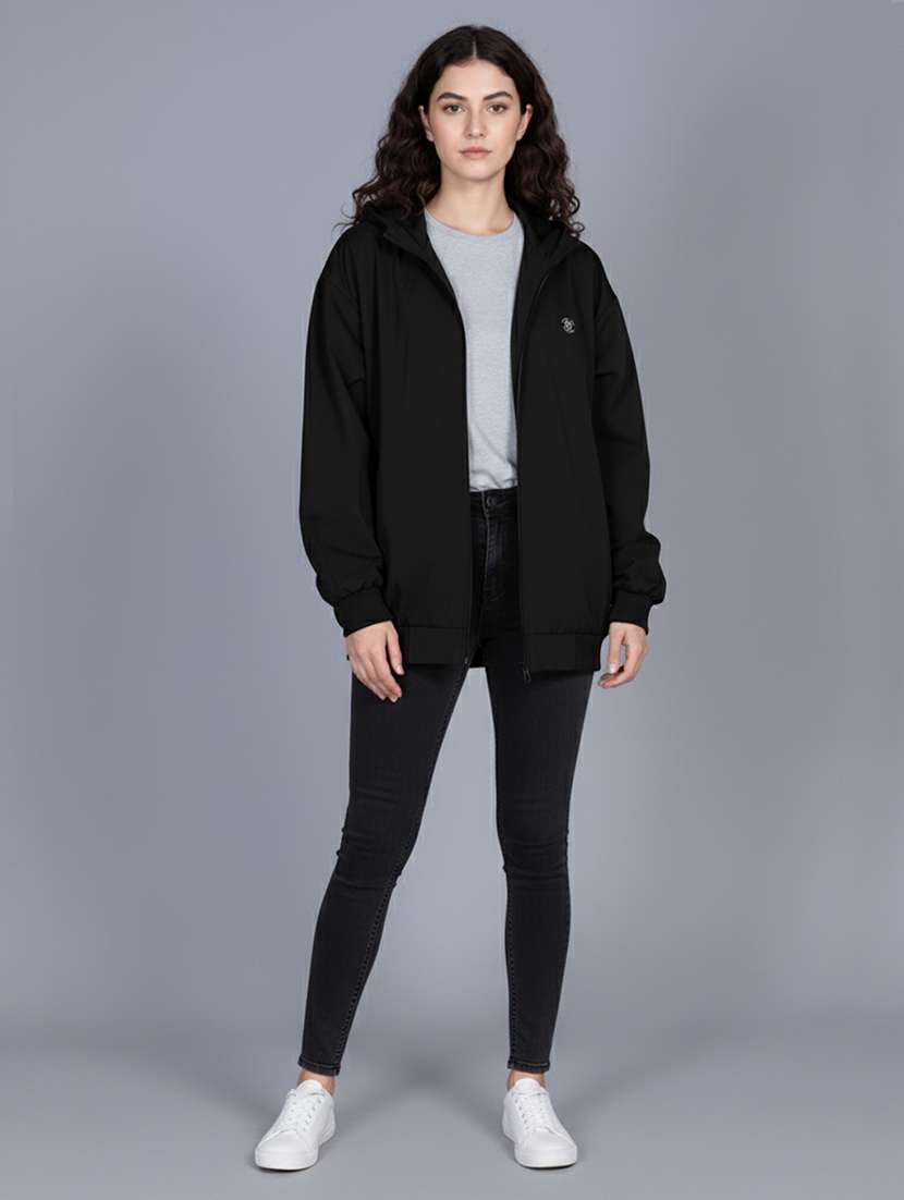 women solid long sleeve hooded windcheater jacket - 22182072 -  Standard Image - 4