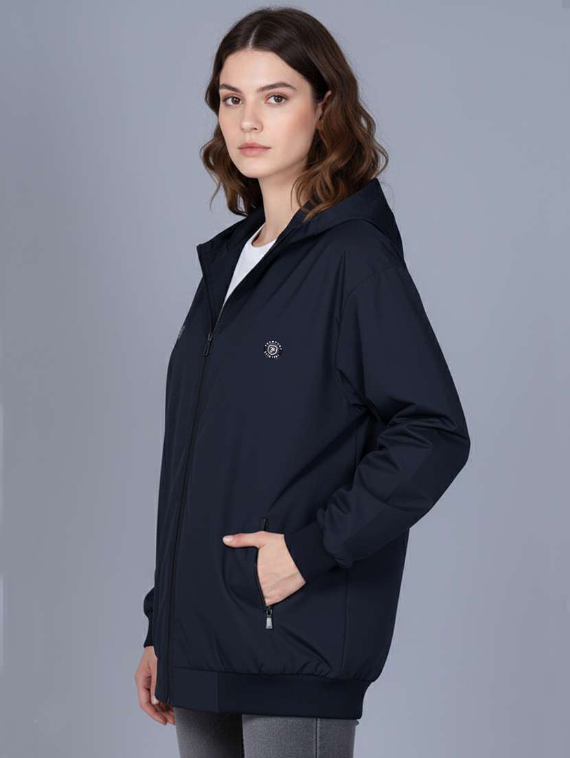 women solid long sleeve hooded windcheater jacket - 22182077 -  Standard Image - 1