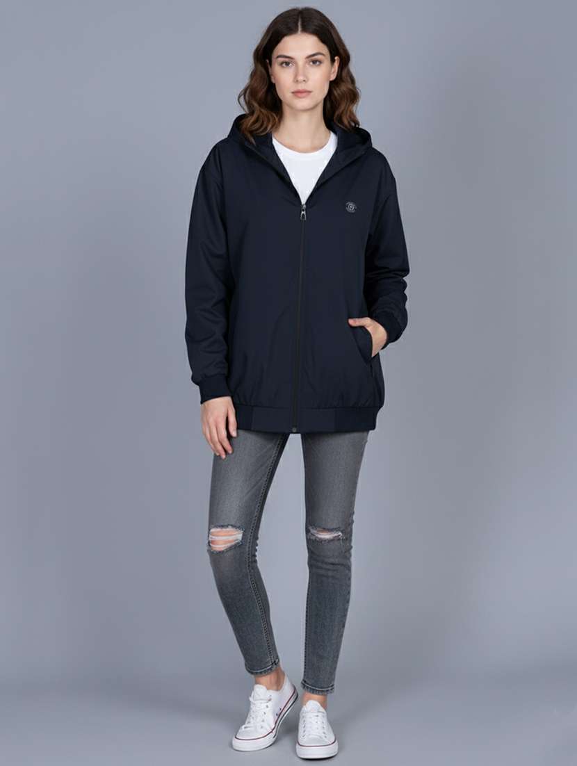 women solid long sleeve hooded windcheater jacket - 22182077 -  Standard Image - 4