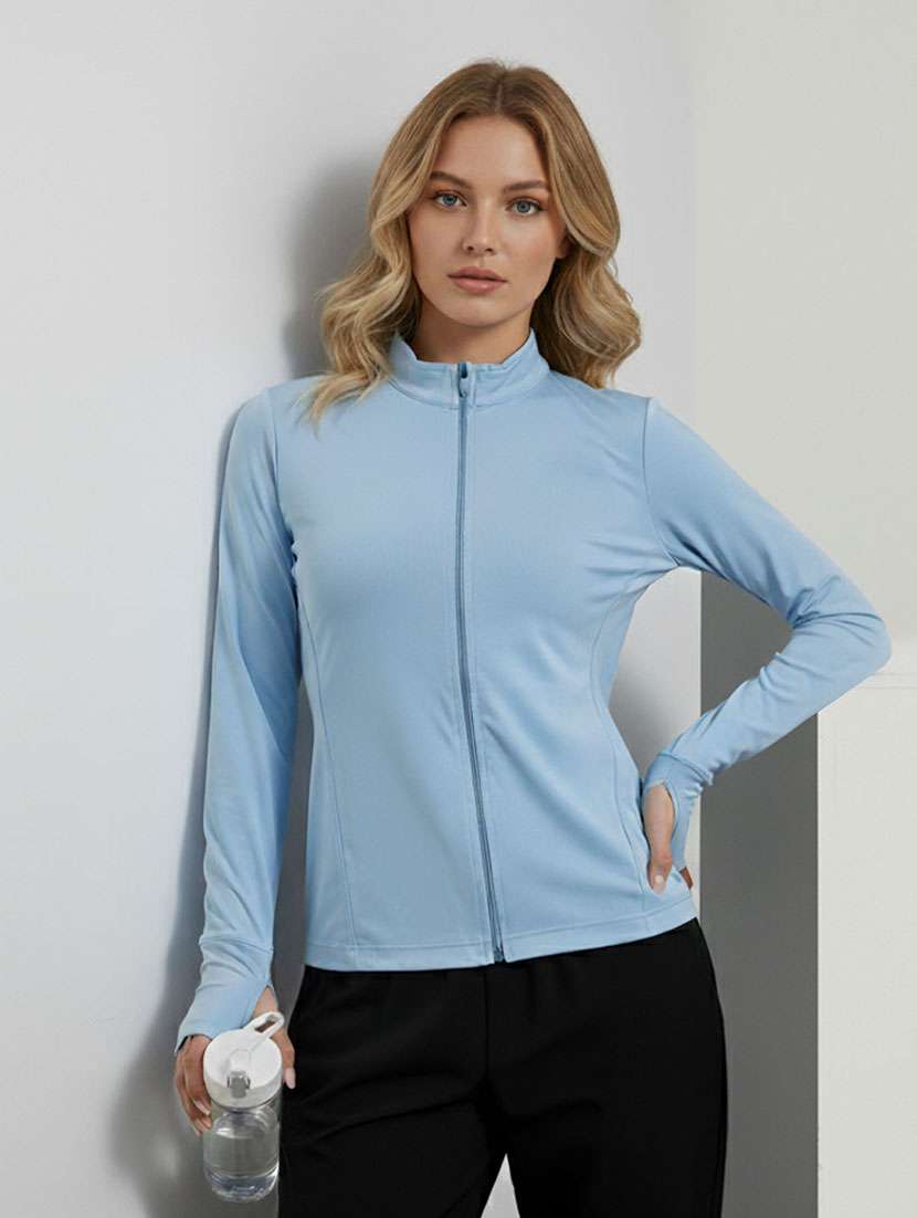 women solid long sleeve active wear jacket - 22182105 -  Standard Image - 1