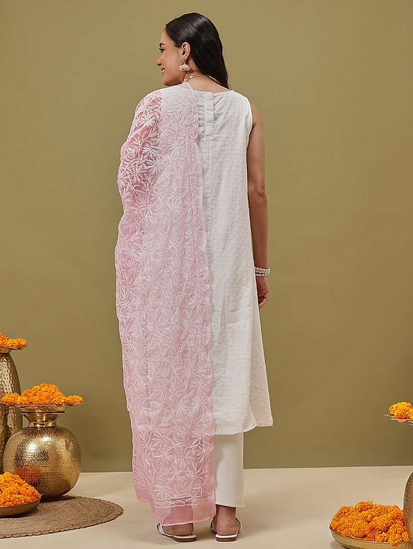women solid with work chikankari dupatta - 22182117 -  Standard Image - 1